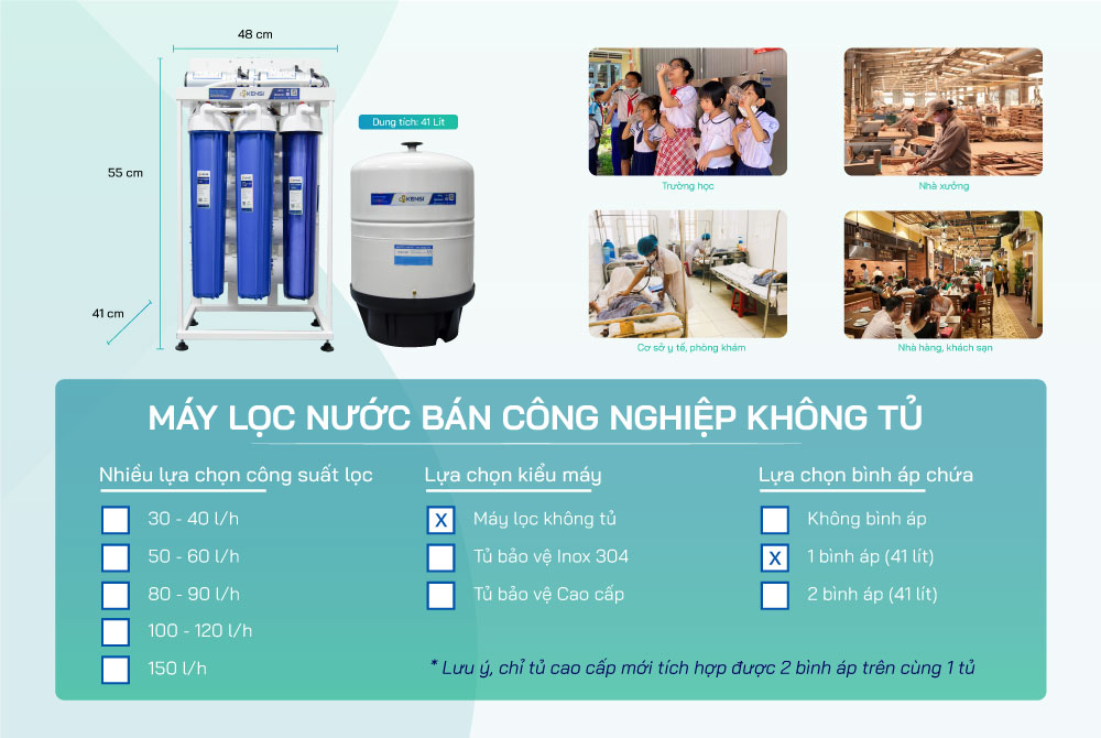 Máy lọc nước RO bán công nghiệp 30 - 50  - 80 - 100 - 150 l/h